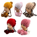 Hand Knit Hat Earflap com Pompom Mulheres Crianças Adulto Dimensionamento